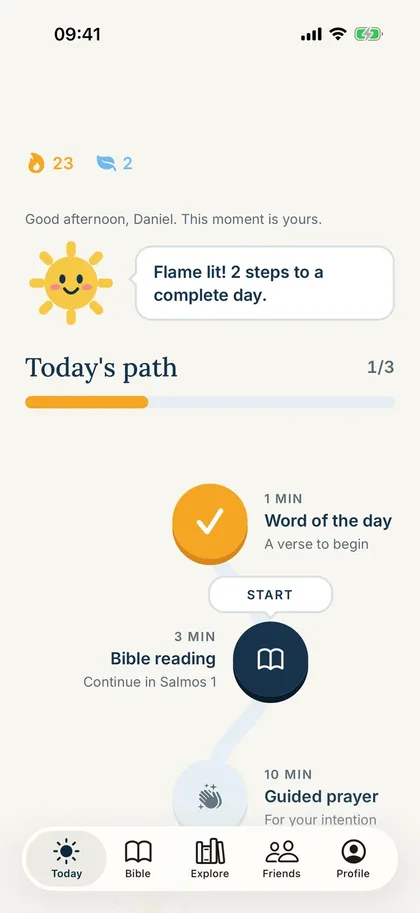 Nuah Today screen with the day’s path